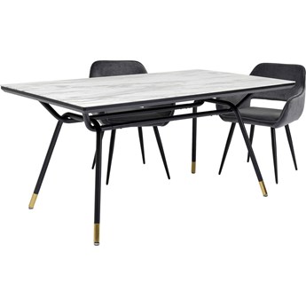 Nowoczesny stół dla 6-8 osób z blatem z marmurowym wzorem i czarnymi nogami 180x90 cm