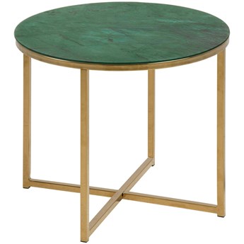 Stolik kawowy okrągły metalowy blat szklany zielony Ø50x42 cm