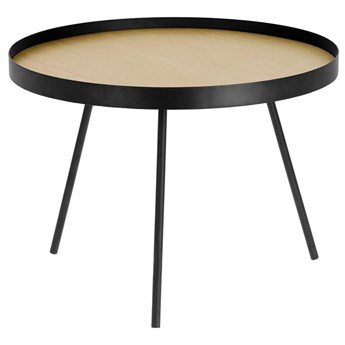 Skandynawski stolik do salonu okrągły blat MDF naturalny nogi metalowe czarne Ø60x44 cm