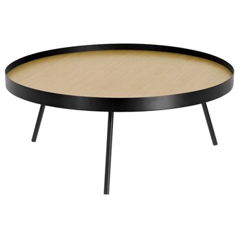 Skandynawski stolik do salonu okrągły blat MDF naturalny nogi metalowe czarne Ø84x35 cm