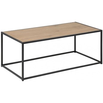 Skandynawski stolik do salonu prostokątny blat drewniany naturalny podstawa metalowa czarna 100x50 cm