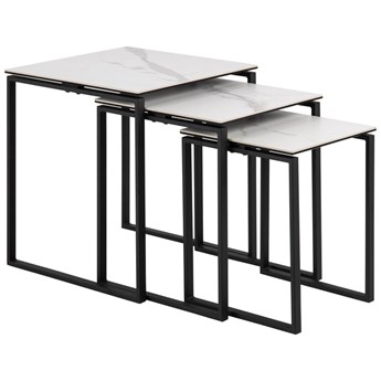 Zestaw trzech stolików kawowych metalowe szklane kwadratowe nogi czarne