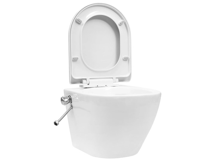 vidaXL Wisząca toaleta bez kołnierza z funkcją bidetu, ceramika, biała Kolor Biały Kategoria Miski WC