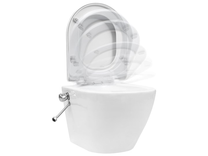 vidaXL Wisząca toaleta bez kołnierza z funkcją bidetu, ceramika, biała Kolor Biały