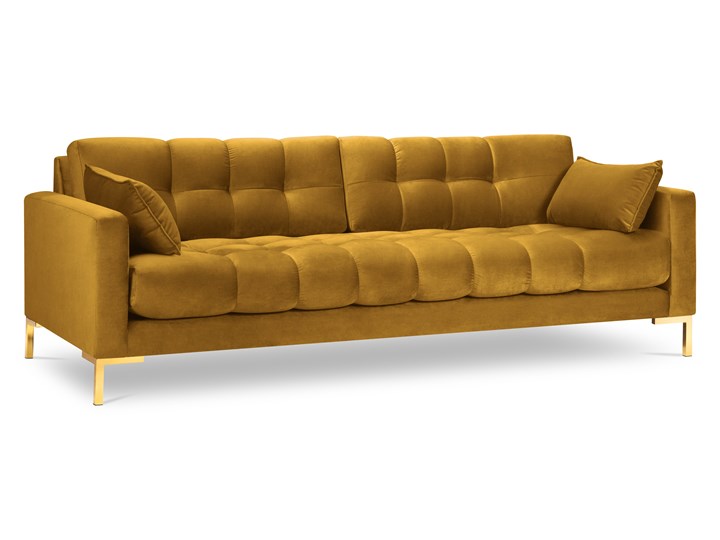 Sofa aksamitna 4-osobowa MAMAIA żółty ze złotą podstawą