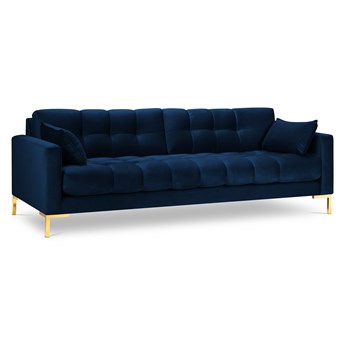 Sofa aksamitna 4-osobowa MAMAIA niebieski ze złotą podstawą