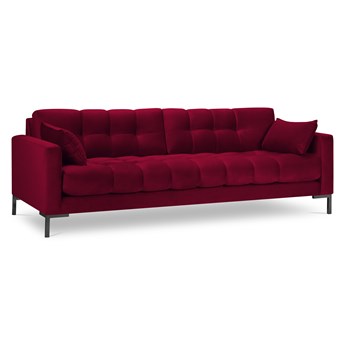 Sofa aksamitna 4-osobowa MAMAIA czerwony z czarną podstawą