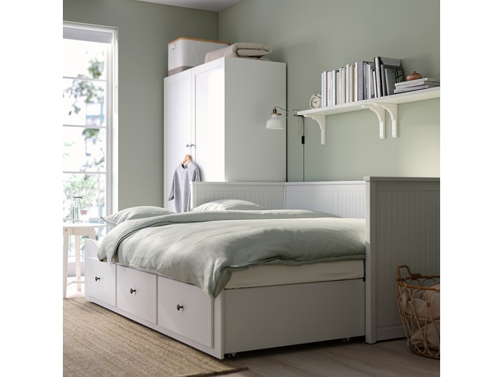 IKEA HEMNES Zestaw mebli do sypialni 3 szt, biała bejca, 80x200 cm Pomieszczenie Sypialnia Kolor Biały