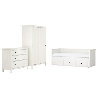 IKEA HEMNES Zestaw mebli do sypialni 3 szt, biała bejca, 80x200 cm