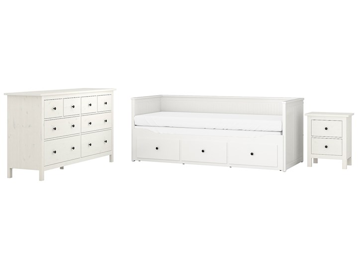 IKEA HEMNES Zestaw mebli do sypialni 3 szt, biała bejca, 80x200 cm Kolor Biały Pomieszczenie Sypialnia