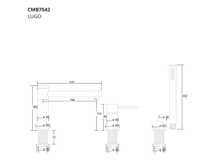 Bateria wannowa otworowa Corsan CMB7542CH Lugo chromowana Bateria stojąca Bateria prysznicowa Kategoria Baterie łazienkowe