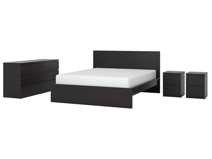 IKEA MALM Zestaw mebli do sypialni 4 szt, Czarnybrąz, 180x200 cm Pomieszczenie Sypialnia