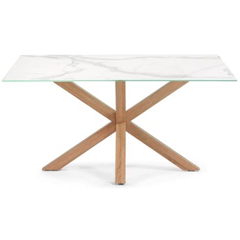 stół Argo porcelanowy biały ze stalowymi nogami efekt drewna 160 x 90 cm