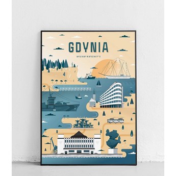 Gdynia - Plakat Miasta - żółto-niebieski