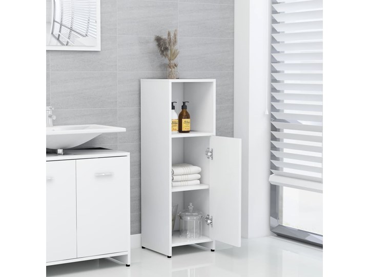 vidaXL Szafka łazienkowa, biała, 30x30x95 cm, płyta wiórowa Stojące Szafki Głębokość 30 cm Szerokość 30 cm Płyta stolarska Kolor Biały Płyta MDF Rodzaj frontu Drzwiczki