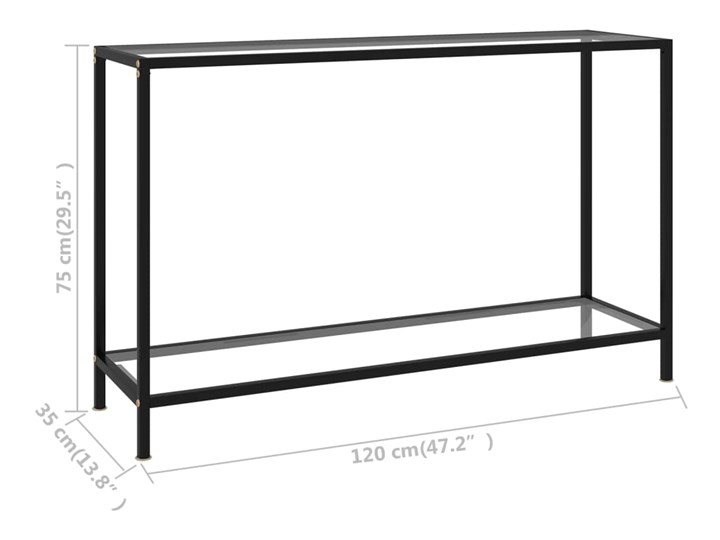 vidaXL Stolik konsolowy, przezroczysty, 120x35x75 cm, szkło hartowane Z półką Kategoria Konsole Wysokość 120 cm Głębokość 35 cm Stal nierdzewna Szerokość 120 cm Kolor Czarny