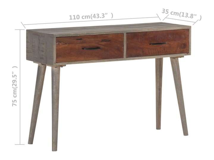 vidaXL Stolik typu konsola, 110x35x75 cm, lite, surowe drewno mango Szerokość 110 cm Z szufladą Głębokość 35 cm Pomieszczenie Salon Kolor Szary