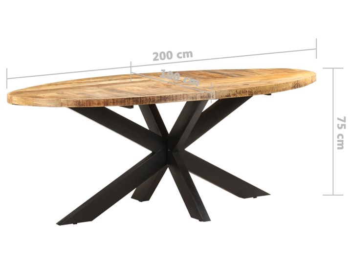 vidaXL Stół jadalniany, owalny, 200x100x75 cm, surowe drewno mango Stal Szerokość(n) 100 cm Pomieszczenie Stoły do jadalni