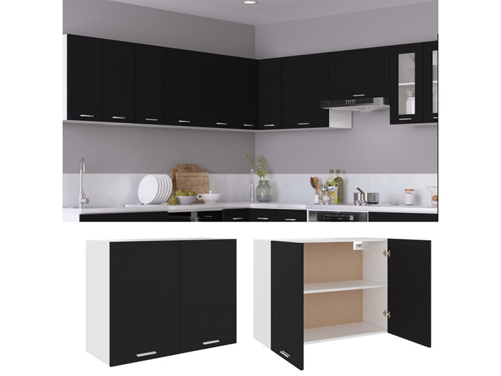 vidaXL Szafka wisząca, czarna, 80x31x60 cm, płyta wiórowa Płyta MDF Kolor Czarny