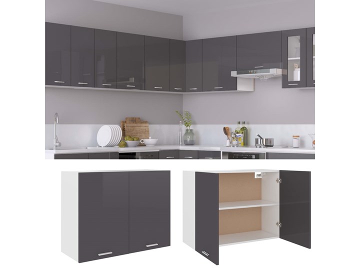 vidaXL Szafka wisząca, wysoki połysk, szara, 80x31x60 cm, płyta Kategoria Szafki kuchenne Płyta MDF Kolor Szary