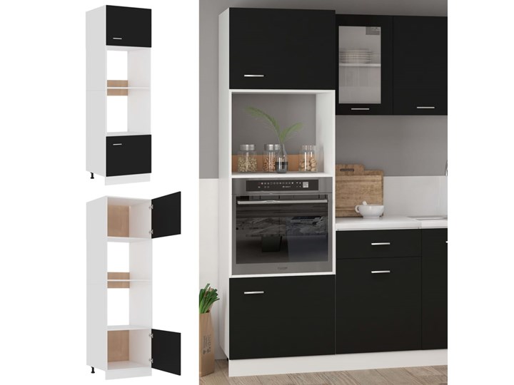 vidaXL Szafka na mikrofalówkę, czarna, 60x57x207 cm, płyta wiórowa Płyta MDF Kolor Czarny