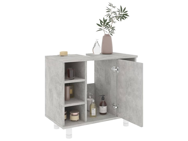 vidaXL Szafka łazienkowa, szarość betonu, 60x32x53,5 cm, płyta wiórowa Wysokość 54 cm Szerokość 60 cm Płyta stolarska Głębokość 32 cm Kategoria Szafki stojące Szafki Płyta MDF Rodzaj frontu Drzwiczki