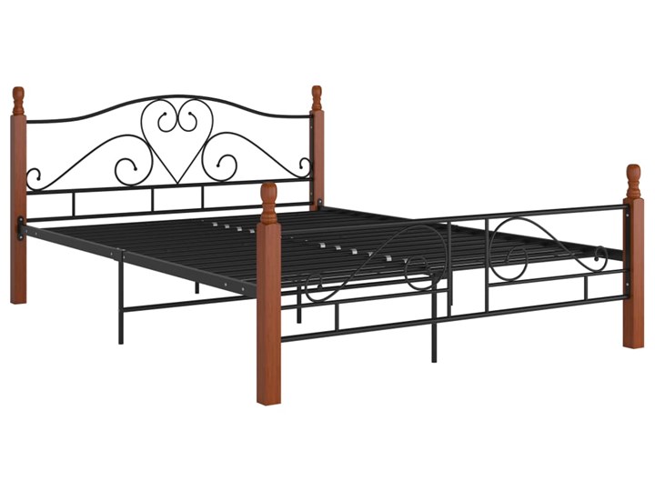 vidaXL Rama łóżka, czarna, metalowa, 140 x 200 cm Łóżko metalowe Drewno Kolor Brązowy