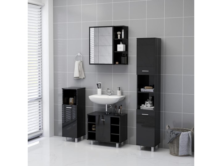 vidaXL Szafka z lustrem, wysoki połysk, czarna, 62,5x20,5x64 cm, płyta Płyta stolarska Płyta MDF Styl Nowoczesny Nad umywalkę Wiszące Kolor Czarny