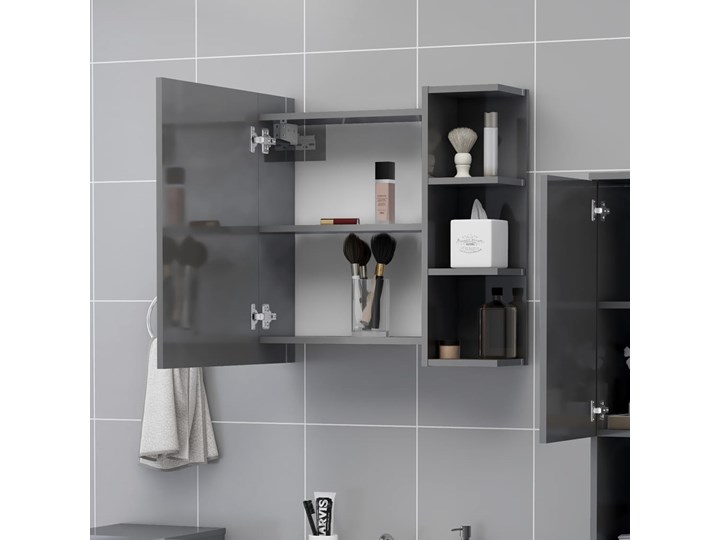 vidaXL Szafka z lustrem, wysoki połysk, szara, 62,5x20,5x64 cm, płyta Wiszące Nad umywalkę Płyta MDF Płyta stolarska Styl Nowoczesny