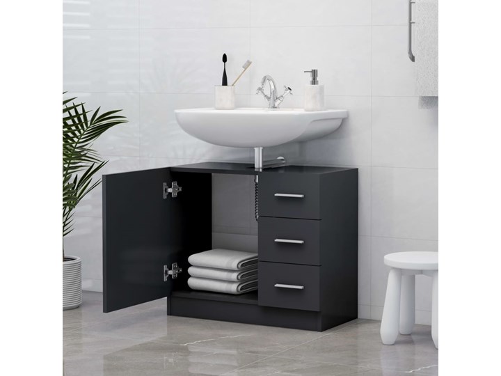vidaXL Szafka pod umywalkę, szara, 63x30x54 cm, płyta wiórowa Stojące Poziome Styl Nowoczesny Płyta MDF Wysokość 63 cm Szerokość 63 cm Płyta stolarska Głębokość 30 cm Kategoria Szafki stojące