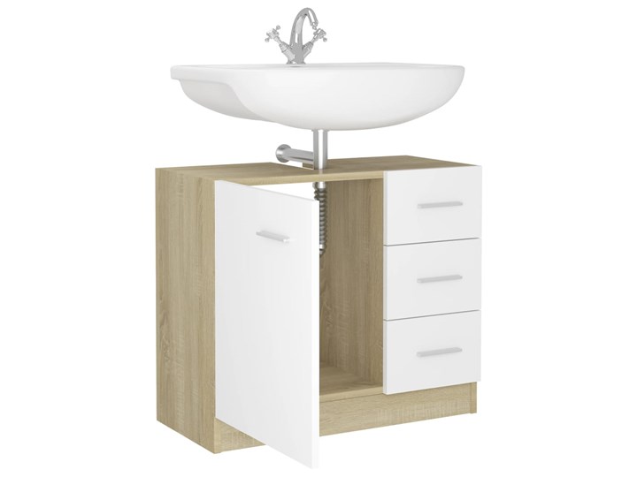 vidaXL Szafka pod umywalkę, biel i dąb sonoma, 63x30x54 cm, płyta Szerokość 63 cm Głębokość 30 cm Stojące Płyta MDF Wysokość 63 cm Płyta stolarska Drewno Poziome Kolor Biały