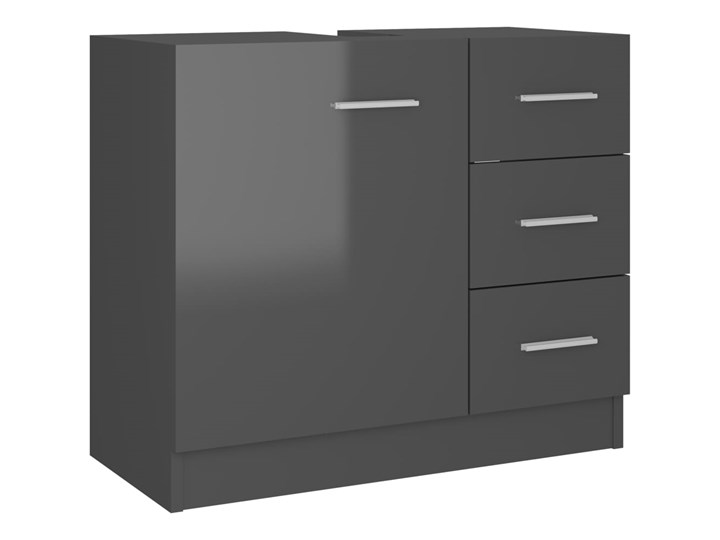 vidaXL Szafka pod umywalkę, szara, wysoki połysk, 63x30x54 cm, płyta Płyta MDF Wysokość 63 cm Głębokość 30 cm Płyta stolarska Poziome Szerokość 63 cm Stojące Kolor Szary