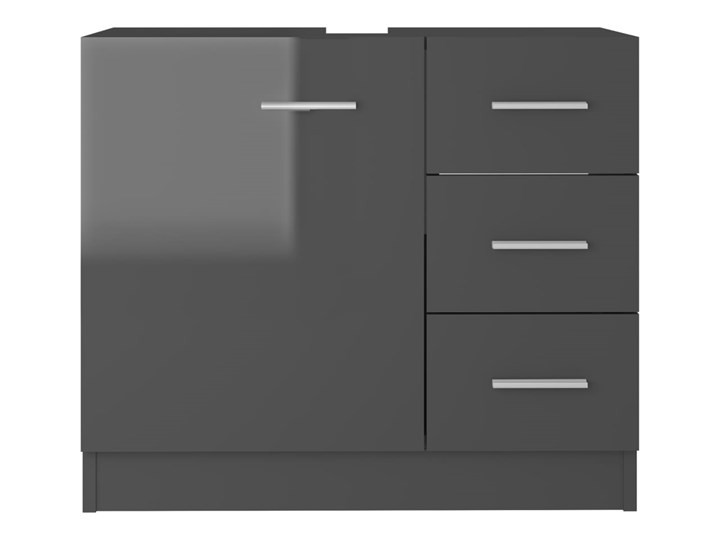 vidaXL Szafka pod umywalkę, szara, wysoki połysk, 63x30x54 cm, płyta Płyta stolarska Wysokość 63 cm Poziome Płyta MDF Stojące Kategoria Szafki stojące Szerokość 63 cm Głębokość 30 cm Kolor Szary