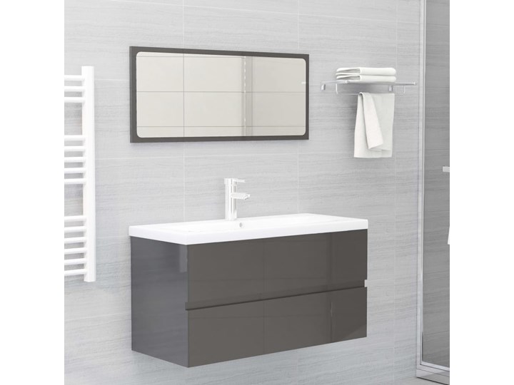 vidaXL Szafka pod umywalkę, szara, wysoki połysk, 90x38,5x45 cm, płyta Płyta stolarska Płyta MDF Wykończenie Błyszczące Wiszące Poziome Kategoria Szafki stojące