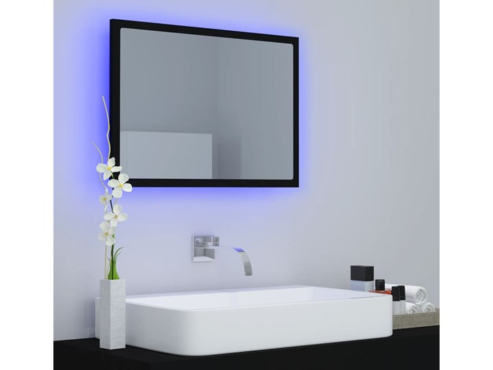 vidaXL Lustro łazienkowe z LED, czarne, 60x8,5x37 cm, płyta wiórowa Ścienne Lustro z ramą Prostokątne Pomieszczenie Łazienka