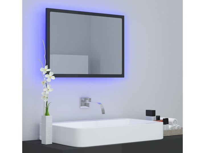vidaXL Lustro łazienkowe z LED, szare na wysoki połysk, 60x8,5x37 cm Lustro z ramą Prostokątne Ścienne Kategoria Lustra