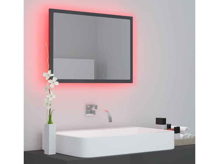 vidaXL Lustro łazienkowe z LED, szare na wysoki połysk, 60x8,5x37 cm Lustro z ramą Ścienne Prostokątne Kategoria Lustra