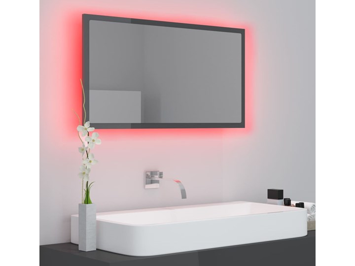 vidaXL Lustro łazienkowe LED, wysoki połysk, szare, 80x8,5x37 cm Prostokątne Ścienne Lustro z ramą Styl Nowoczesny