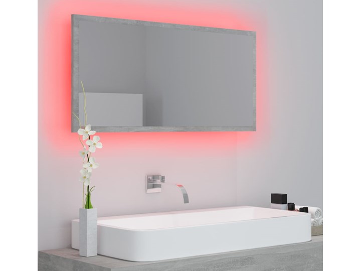 vidaXL Lustro łazienkowe z LED, szarość betonu, 90x8,5x37 cm, płyta Lustro z ramą Ścienne Prostokątne Styl Nowoczesny Pomieszczenie Łazienka