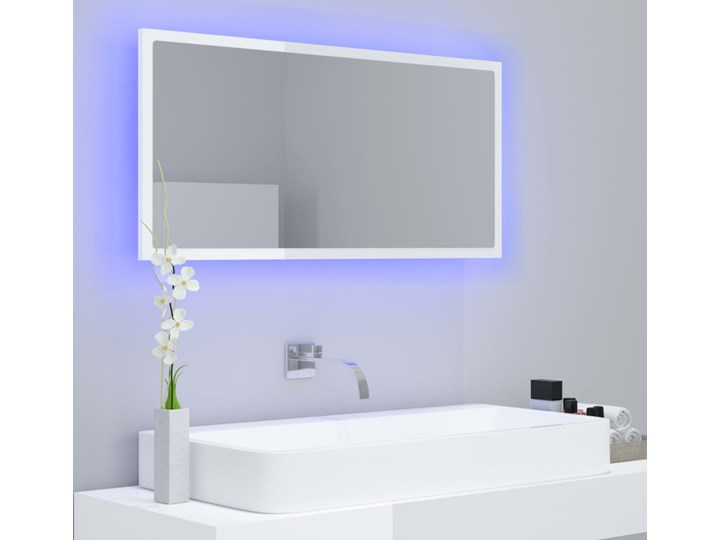 vidaXL Lustro łazienkowe z LED, białe na wysoki połysk, 90x8,5x37 cm Prostokątne Ścienne Lustro z ramą Kolor Biały