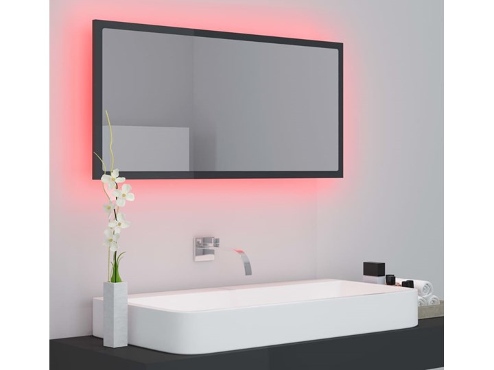 vidaXL Lustro łazienkowe z LED, szare na wysoki połysk, 90x8,5x37 cm Ścienne Prostokątne Kategoria Lustra Lustro z ramą Pomieszczenie Łazienka