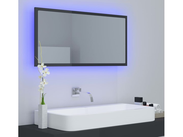 vidaXL Lustro łazienkowe z LED, szare na wysoki połysk, 90x8,5x37 cm Styl Nowoczesny Lustro z ramą Ścienne Prostokątne Pomieszczenie Łazienka