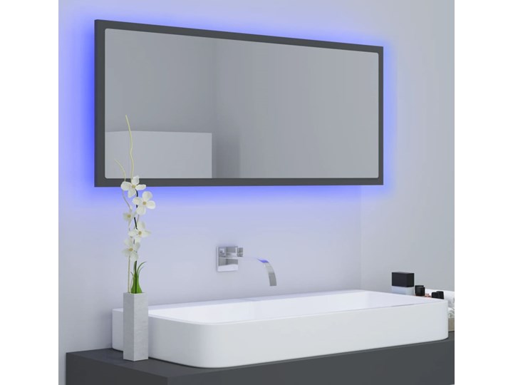 vidaXL Lustro łazienkowe z LED, szare, 100x8,5x37 cm, płyta wiórowa Lustro z ramą Ścienne Prostokątne Pomieszczenie Łazienka