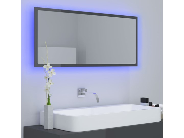 vidaXL Lustro łazienkowe z LED, szare na wysoki połysk, 100x8,5x37 cm Lustro z ramą Ścienne Prostokątne Kategoria Lustra