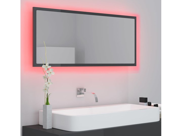 vidaXL Lustro łazienkowe z LED, szare na wysoki połysk, 100x8,5x37 cm Prostokątne Lustro z ramą Ścienne Kategoria Lustra