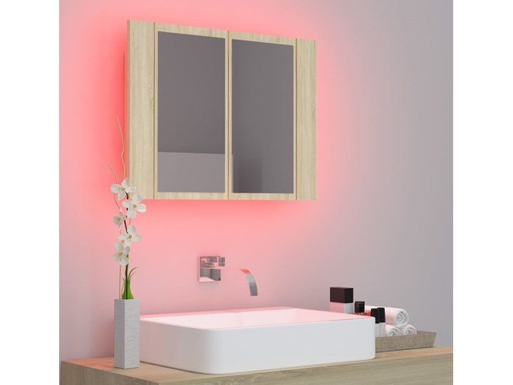 vidaXL Szafka łazienkowa z lustrem i LED, dąb sonoma, 60x12x45 cm Płyta stolarska Drewno Wiszące Styl Nowoczesny Poziome Płyta MDF Nad umywalkę Kategoria Szafki stojące