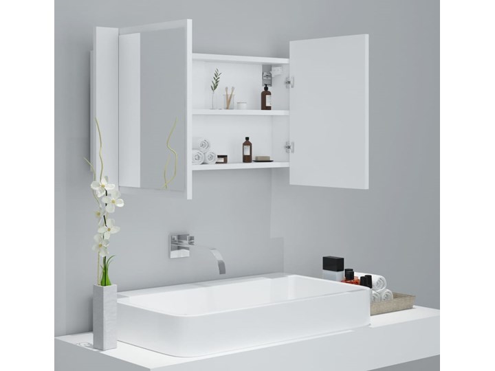 vidaXL Szafka łazienkowa z lustrem i LED, biała, 80x12x45 cm Nad umywalkę Poziome Płyta stolarska Płyta MDF Wiszące Styl Nowoczesny