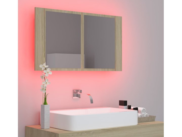 vidaXL Szafka łazienkowa z lustrem i LED, dąb sonoma, 80x12x45 cm Styl Nowoczesny Wiszące Płyta MDF Drewno Poziome Płyta stolarska Nad umywalkę Kategoria Szafki stojące