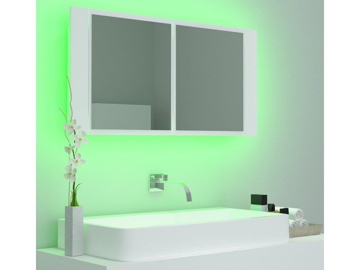 vidaXL Szafka łazienkowa z lustrem i LED, biała, 90x12x45 cm Płyta stolarska Szafki Płyta MDF Kolor Biały