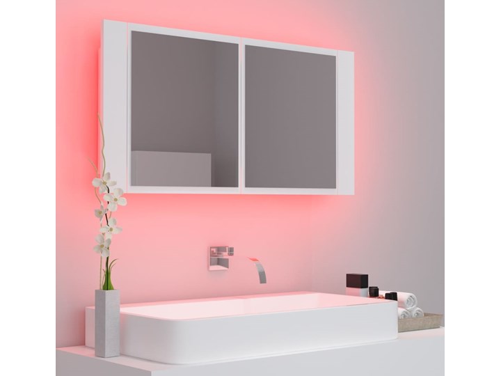 vidaXL Szafka łazienkowa z lustrem i LED, biała, 90x12x45 cm Kolor Biały Szafki Płyta stolarska Płyta MDF Kategoria Szafki stojące